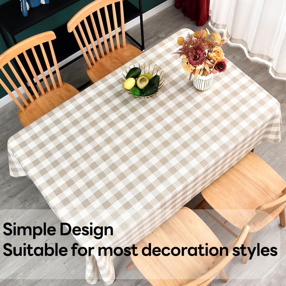 Gingham Tablecloth Rectangle Table Cloth Heavy Duty Cotton Checkered Table Cover for Spring Picnic Kitchen Dining(C-Beige, 52x70 inch)