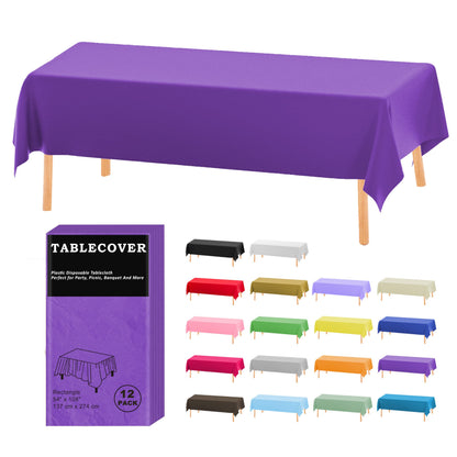 D&Z 12 Pack White Disposable Plastic Tablecloth 54"x108" Table Cover