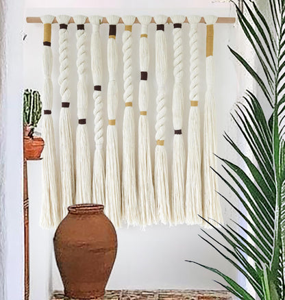 Macrame Wall Hanging Black Spherical Tassel Geometric Wall Art 15.7"W*39"L