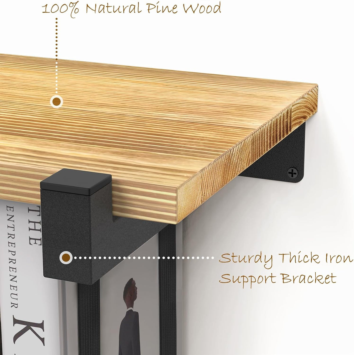 NANATI 2 Set of Floating Bookshelf, Pine Wood Invisible Bookshelf, Hanging Bookshelves for Wall, Unique Space Saving Wall Bookcase (16.5L×8.7W×1.5H)