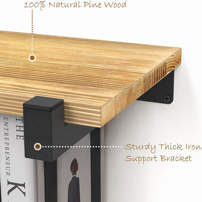 NANATI 2 Set of Floating Bookshelf, Pine Wood Invisible Bookshelf, Hanging Bookshelves for Wall, Unique Space Saving Wall Bookcase (16.5L×8.7W×1.5H)