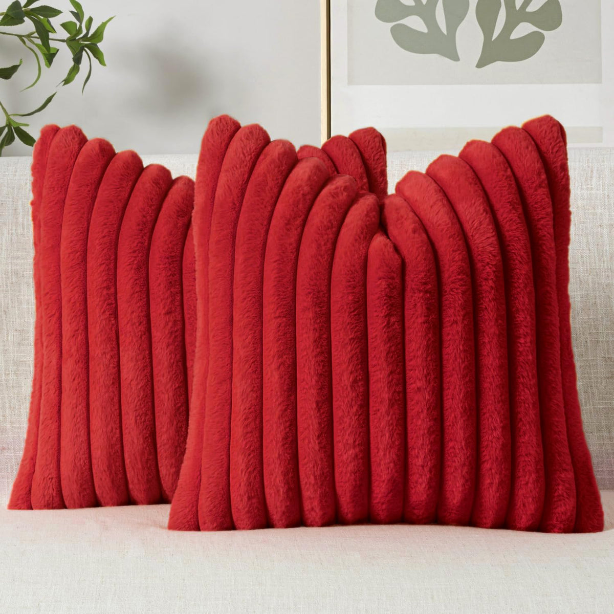 MIULEE Faux Fur Decorative Throw Pillow Covers 18x18 Set of 2 Sage Green