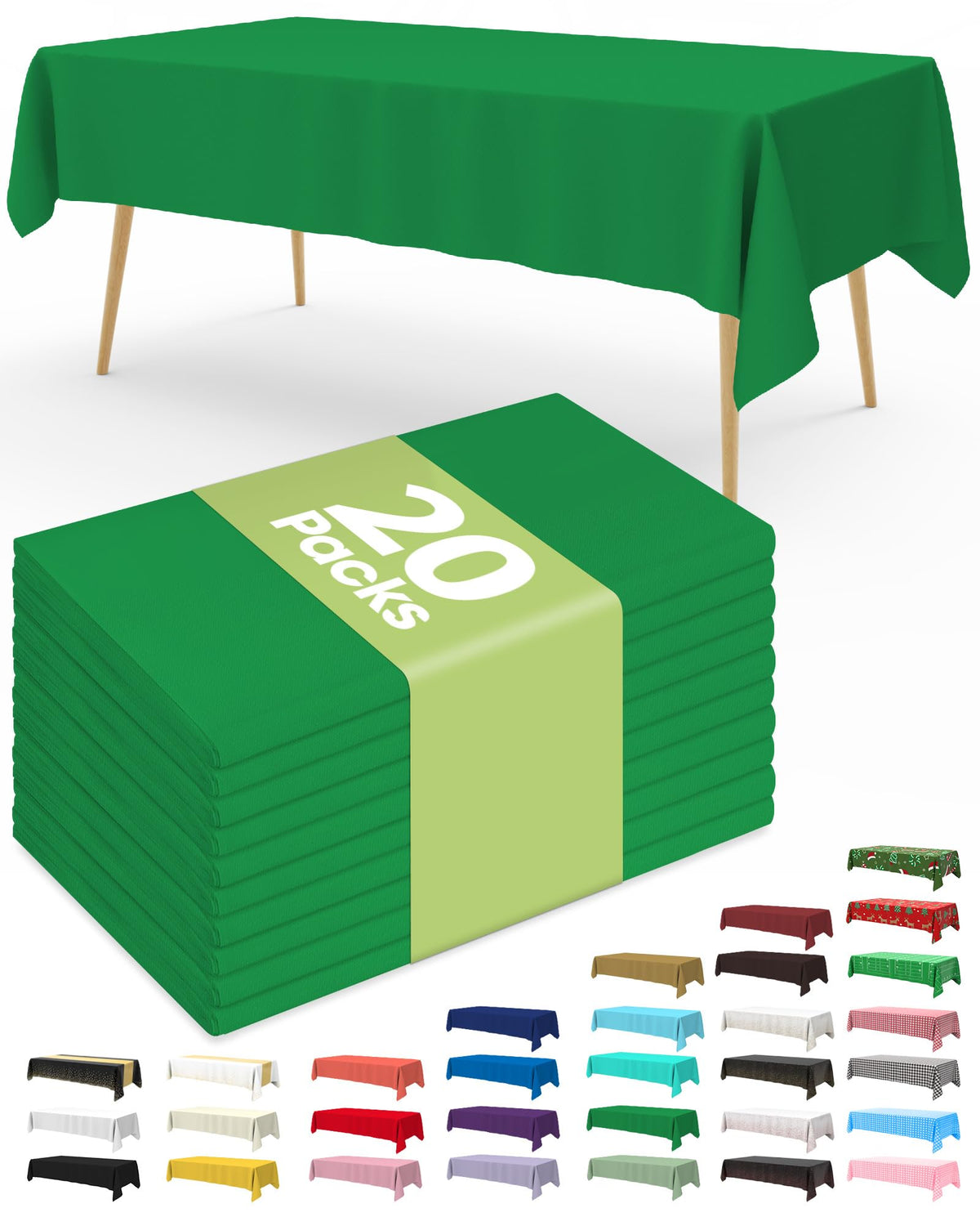 Pureegg 20 Pack White Disposable Plastic Tablecloth 54x108 Inch