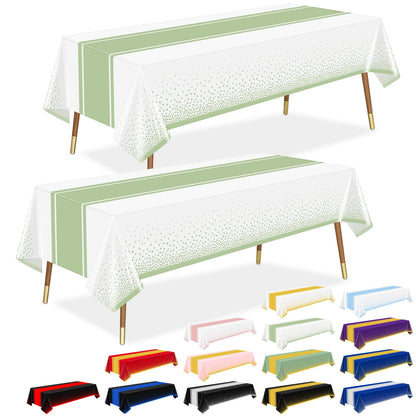 LANLISA Sage Green and Gold Tablecloth Party Decorations 2 Pack, Disposable Plastic Table Cloths for Baby Shower Birthday Wedding Party Decor