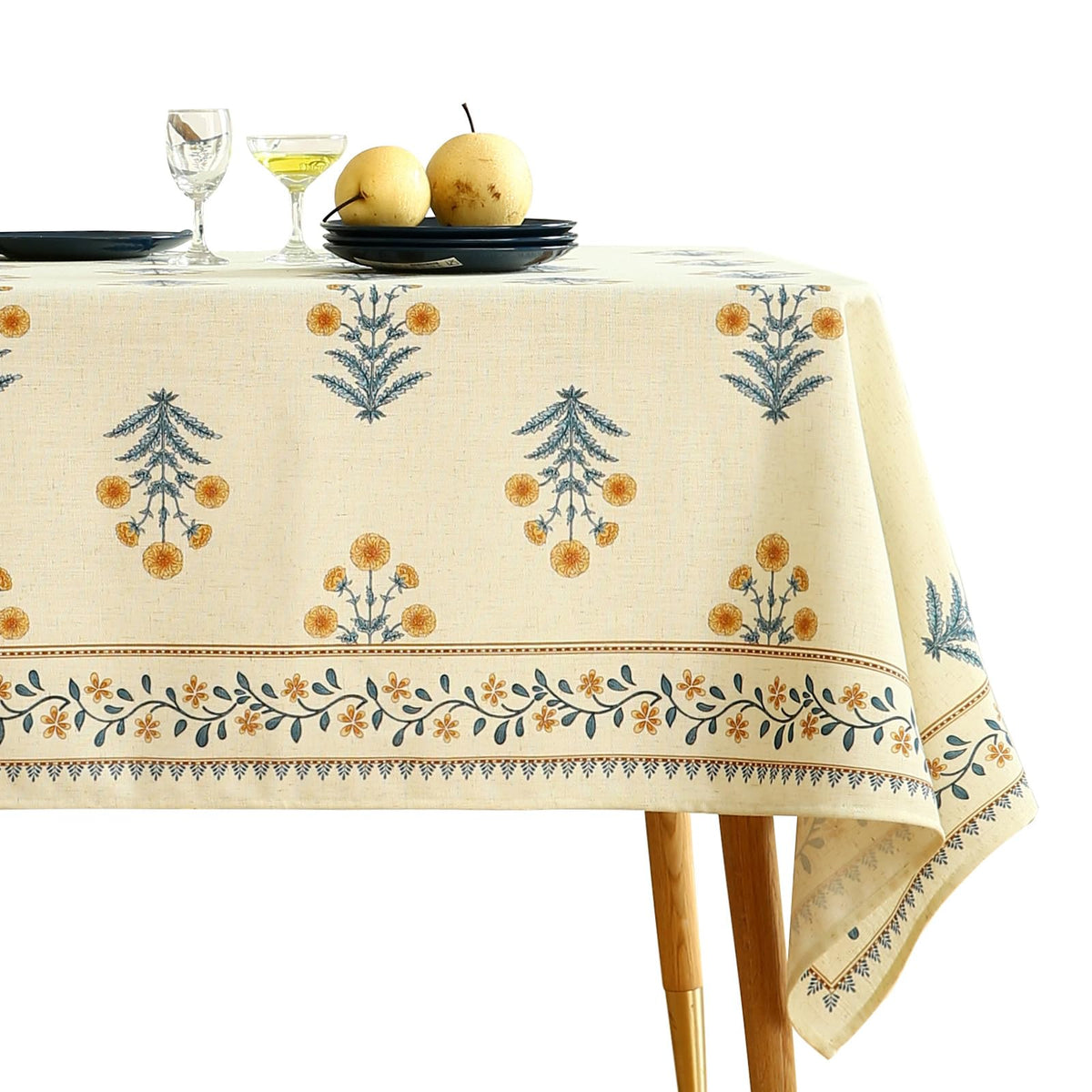 ISAENNE Designer French Linen Rectangular Tablecloth,118"x67"-Cornucopia