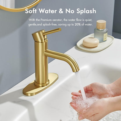 Brushed Gold Bathroom Faucet, Single Hole Bathroom Sink Faucet