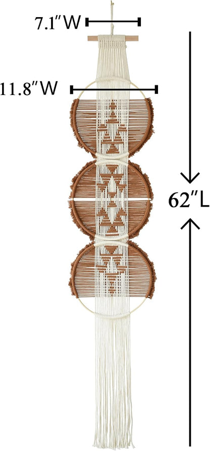 Macrame Wall Hanging Round Brown Handmade Wall Art Boho Decor 11.8"W*65"L
