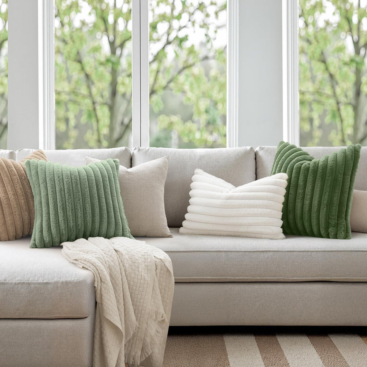 MIULEE Faux Fur Decorative Throw Pillow Covers 18x18 Set of 2 Sage Green