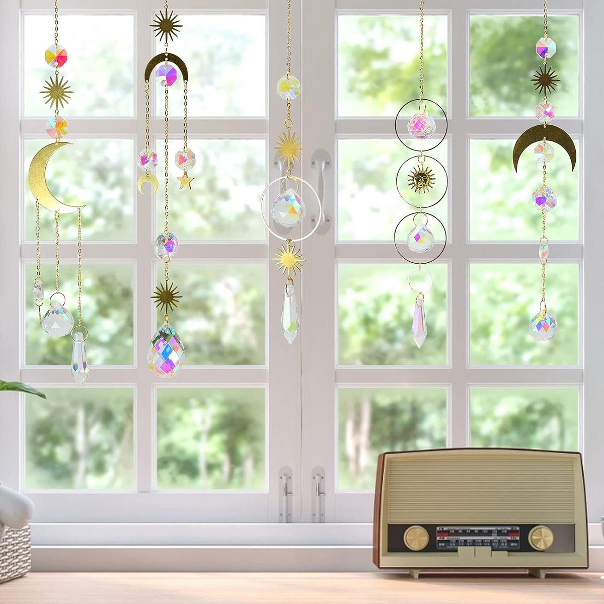 6Pieces Colorful Crystals Suncatcher Hanging Sun Catcher with Chain