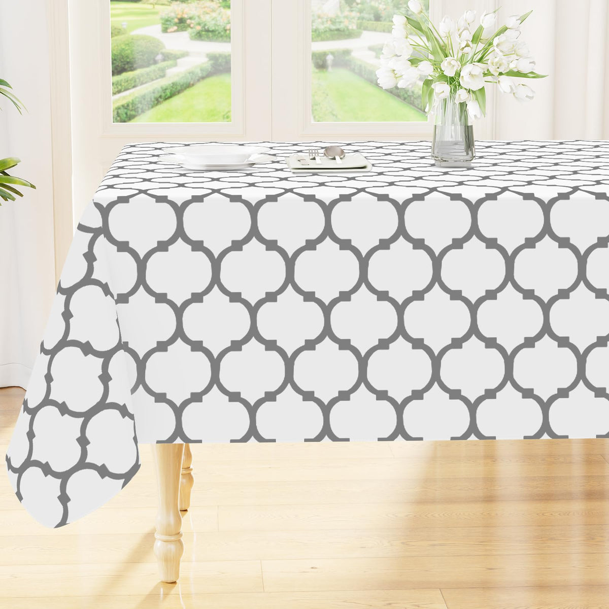 Smiry Rectangle Table Cloth, Flannel Backed Vinyl Tablecloth, 60"x84"