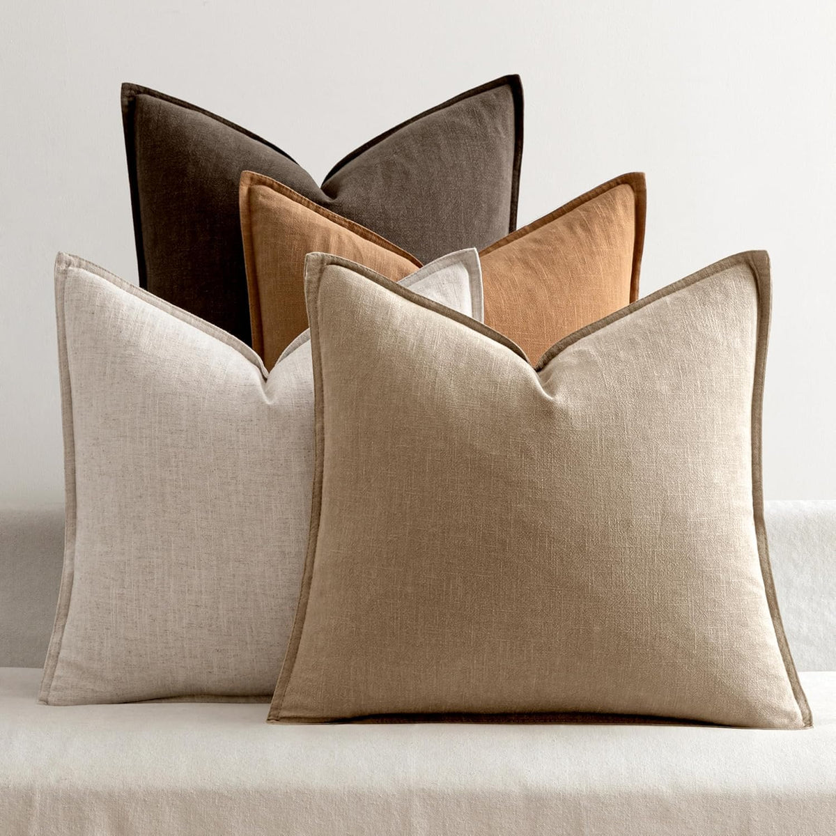 MIULEE Neutral Brown Boho Linen Pillow Covers 18x18 Inch Pack of 4