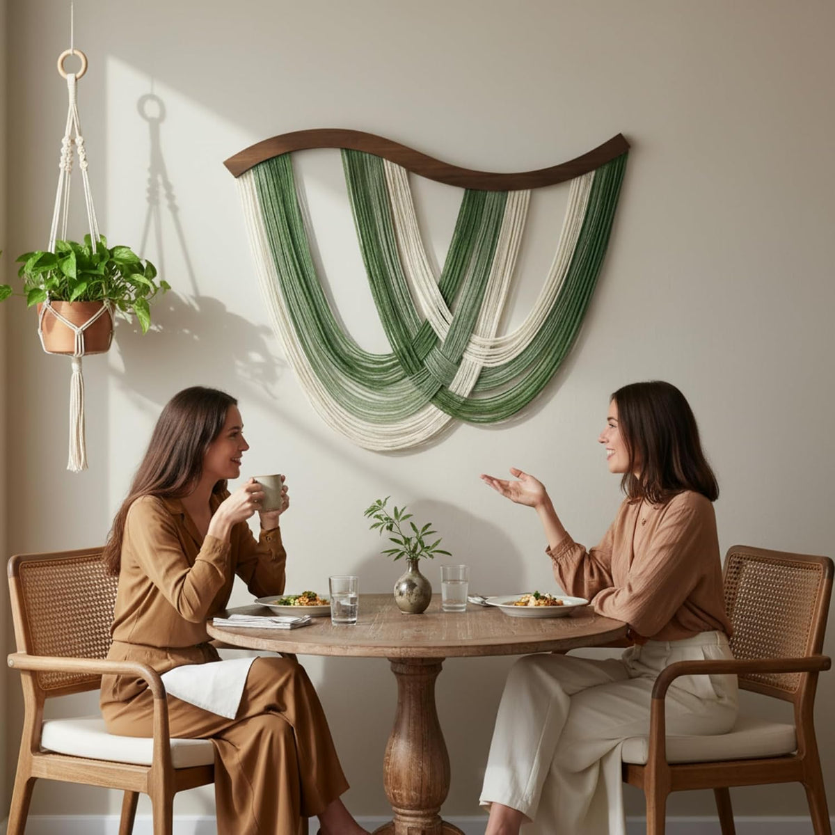 Green Macrame Wall Hanging Dip Dyed Yarn Wall Art, Modern Boho Decor