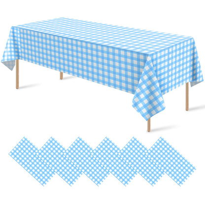 12 Pack Blue and White Plastic Checkered Tablecloth, Premium Decorative Disposable Blue Gingham Plaid Table Cloths for Parties, Rectangle Party Table Cover for Picnic Farm Birthday Wedding, 54x108Inch
