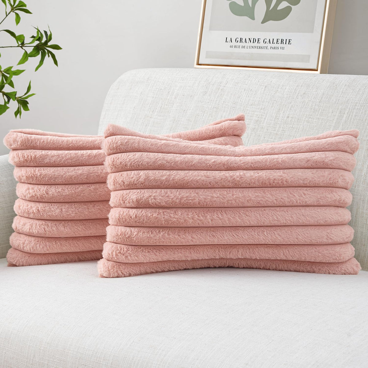 MIULEE Faux Fur Decorative Throw Pillow Covers 18x18 Set of 2 Sage Green
