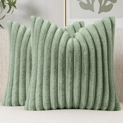 MIULEE Faux Fur Decorative Throw Pillow Covers 18x18 Set of 2 Sage Green