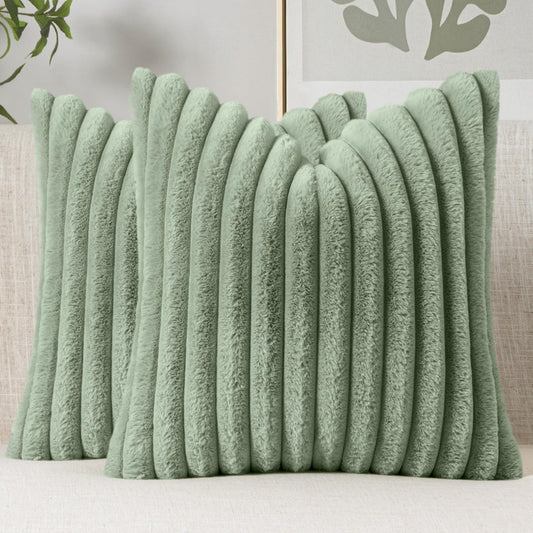 MIULEE Faux Fur Decorative Throw Pillow Covers 18x18 Set of 2 Sage Green