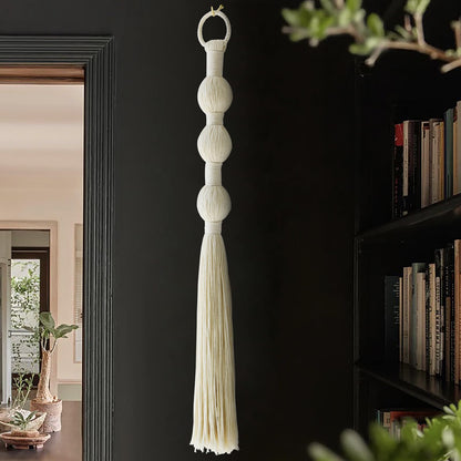 Macrame Wall Hanging Spherical Tassel Fiber Handmade Small Boho Decor 27''L