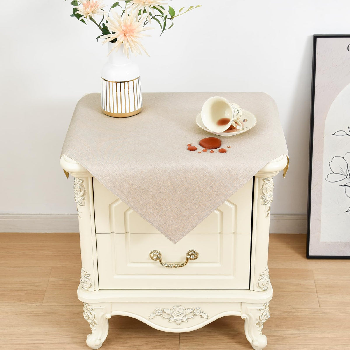 Wolkemer Oval Tablecloth 60 x 102 Inches Faux Linen Water Resistant