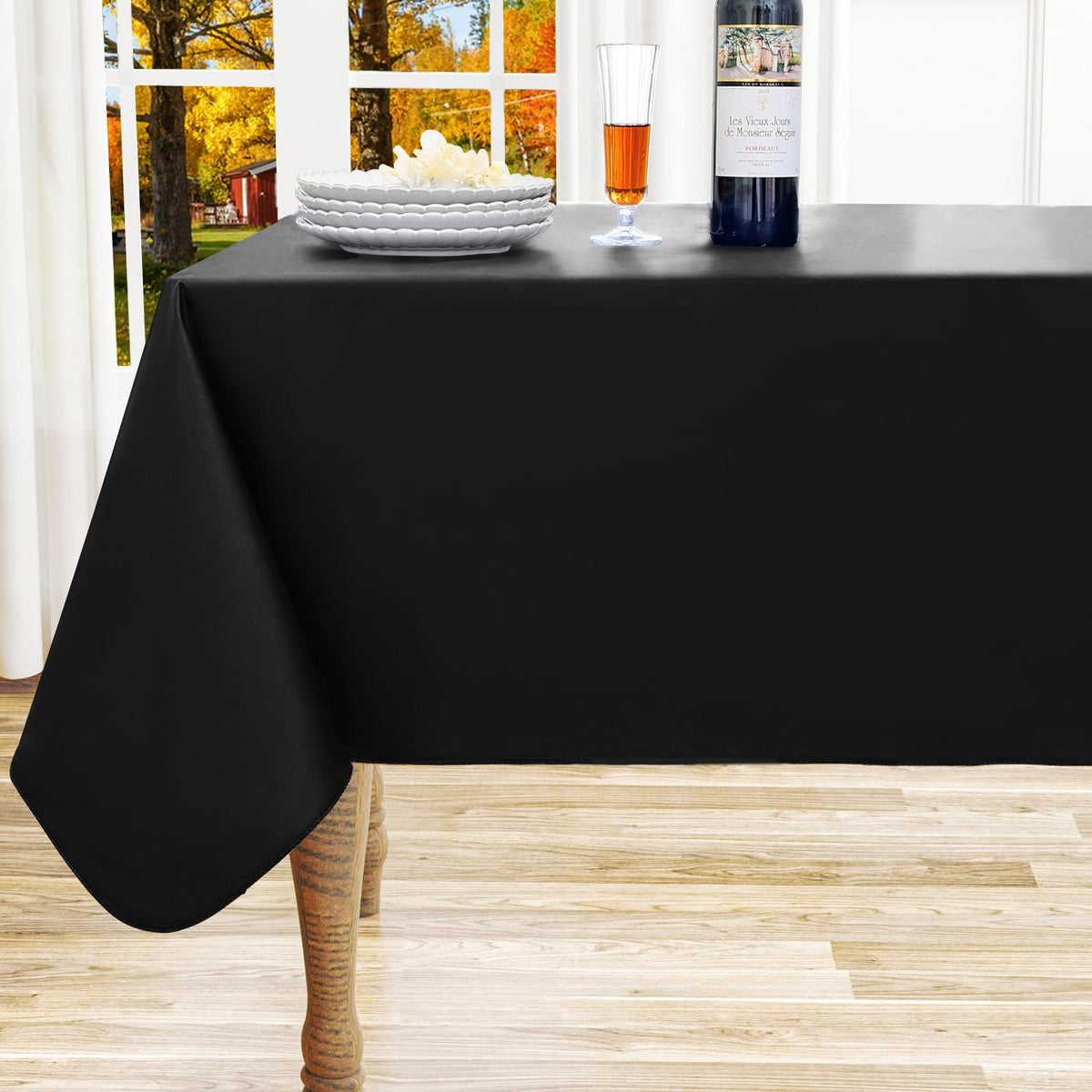 homing Rectangle Black Vinyl Waterproof Tablecloth with Flannel Backed