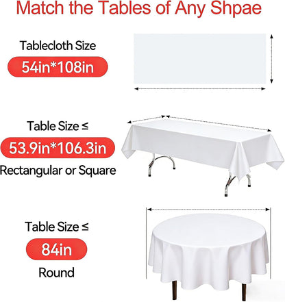 10 Pack Plastic Table Cloth, 54" × 108" White Disposable Tablecloth