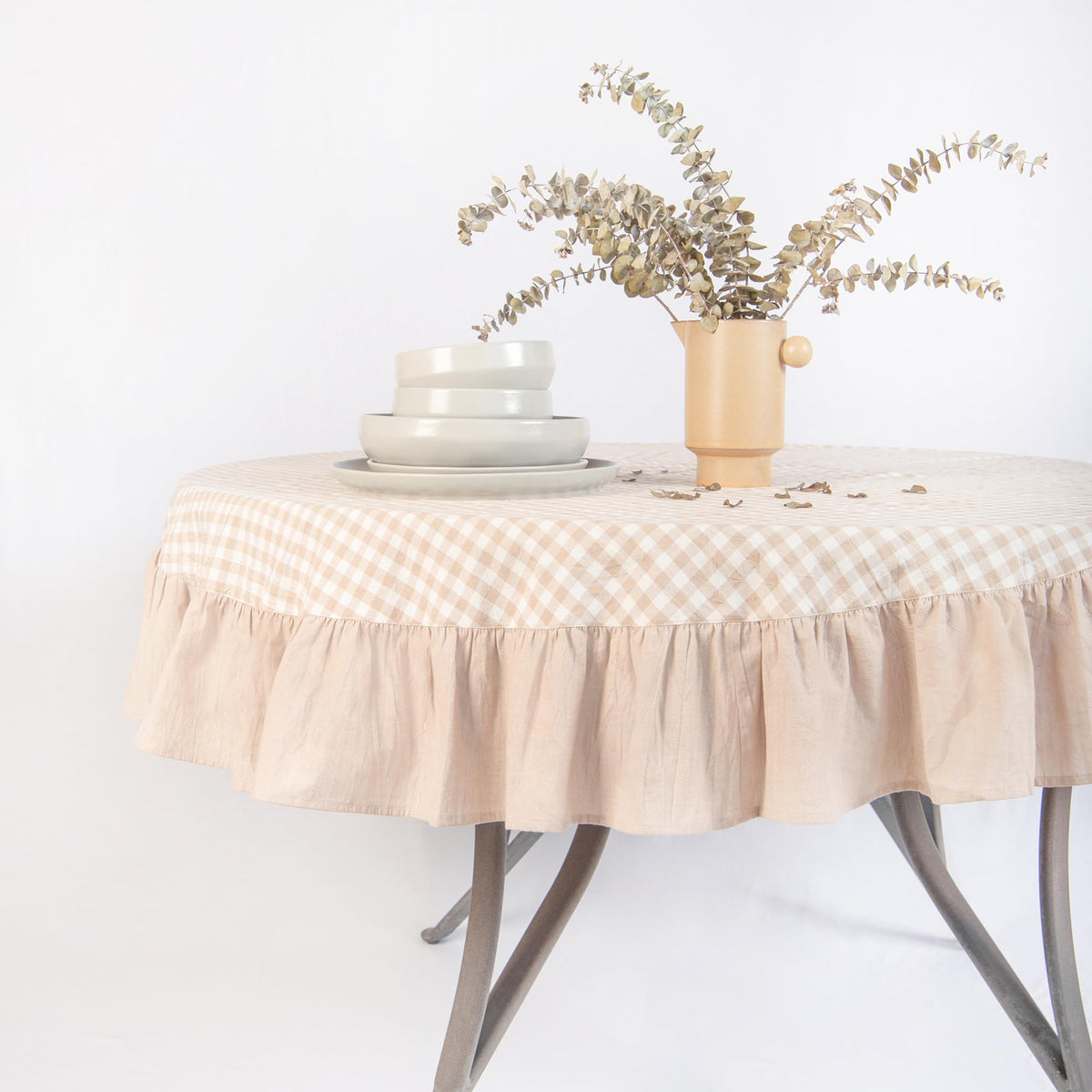 MONDAY MOOSE Gingham Checkered Farmhouse Rustic Picnic Style Decoration Rectangle Natural Stonewashed Cotton Tablecloth for Kitchen, Dining Room, Restaurant (60x102 inch, Beige)