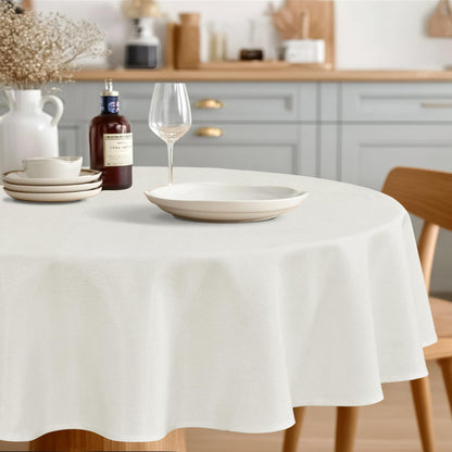 JIUZHEN Round Table Cloth Faux Linen Farmhouse Tablecloth Wrinkle and Stain Resistant Decorative Fabric Table Cover for Kitchen, Dining Room, Parties and Camping, Beige, 120 Inch Round