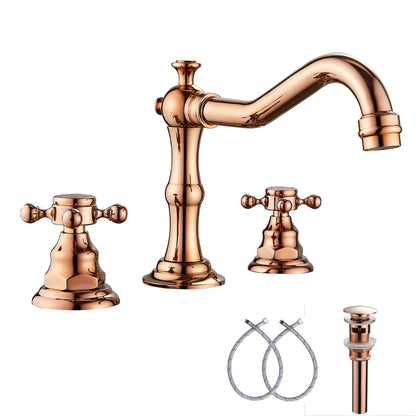 8" 2 Handles 3 Holes Bathroom Sink Faucet Antique Brass