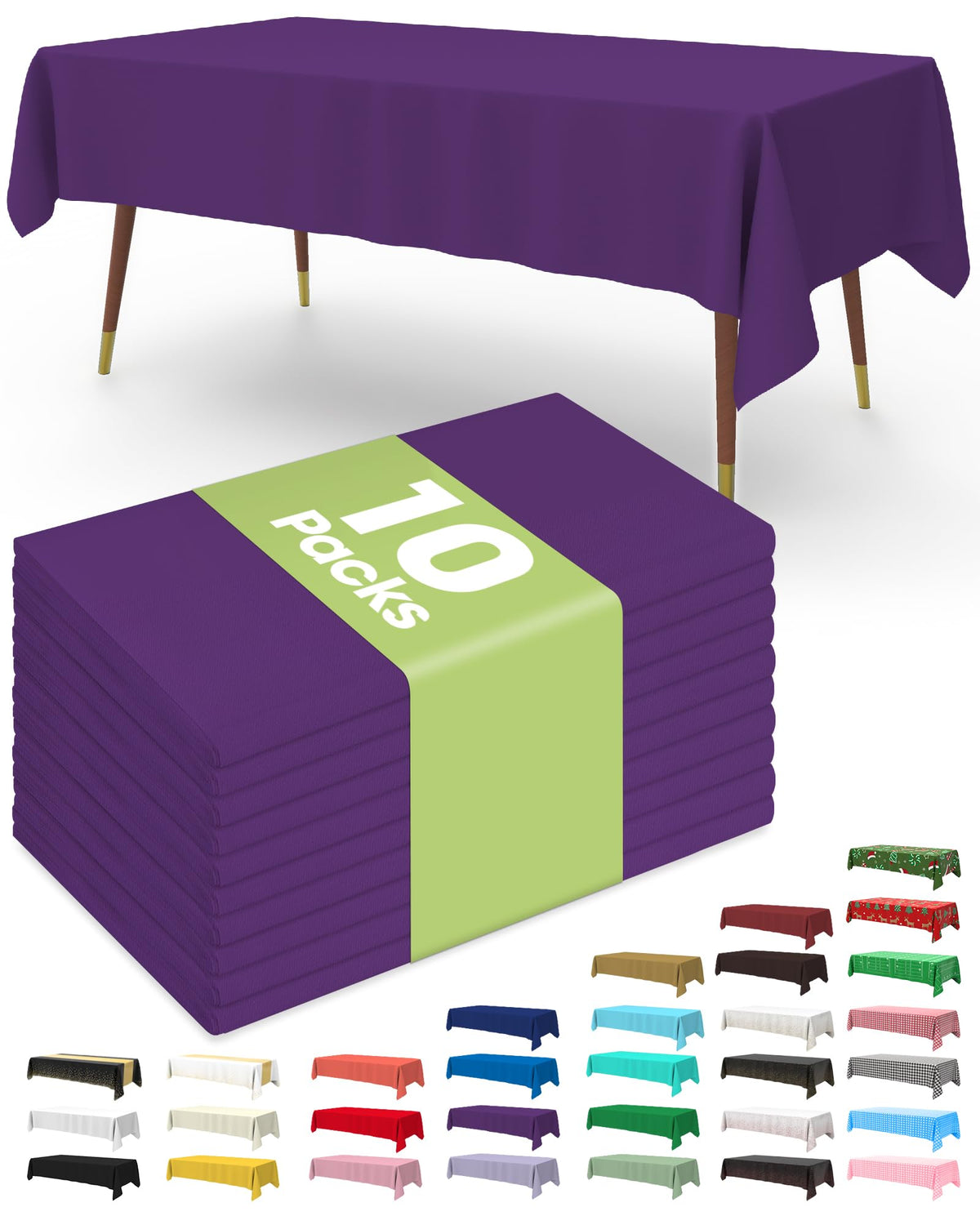 Pureegg Plastic Table Cloth Disposable 54x108 Inch 10 Pack, White