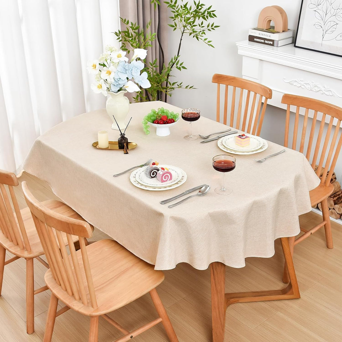 Wolkemer Oval Tablecloth 60 x 102 Inches Faux Linen Water Resistant