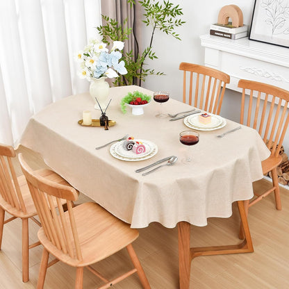 Wolkemer Oval Tablecloth 60 x 102 Inches Faux Linen Water Resistant