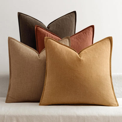 MIULEE Neutral Brown Boho Linen Pillow Covers 18x18 Inch Pack of 4