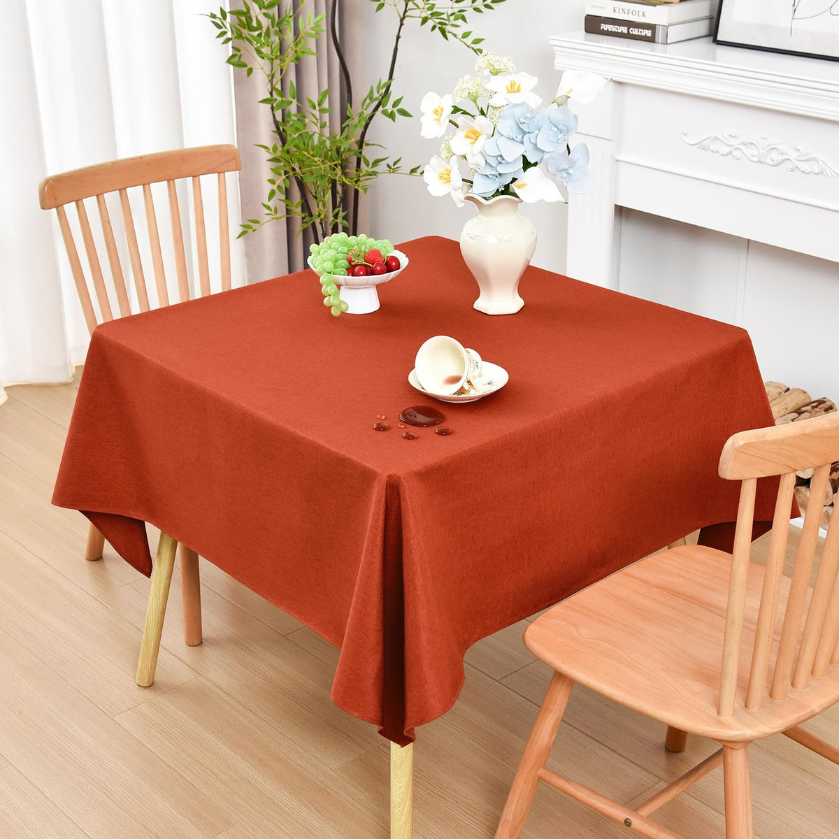 Wolkemer Oval Tablecloth 60 x 102 Inches Faux Linen Water Resistant
