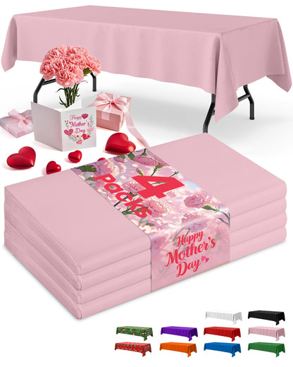 Niuara White Plastic Table Cloth - 4 Pack 54" × 108" Rectangle Disposable Tablecloths for 6FT Tables, Table Cover for Party, Holiday & Gathering Use