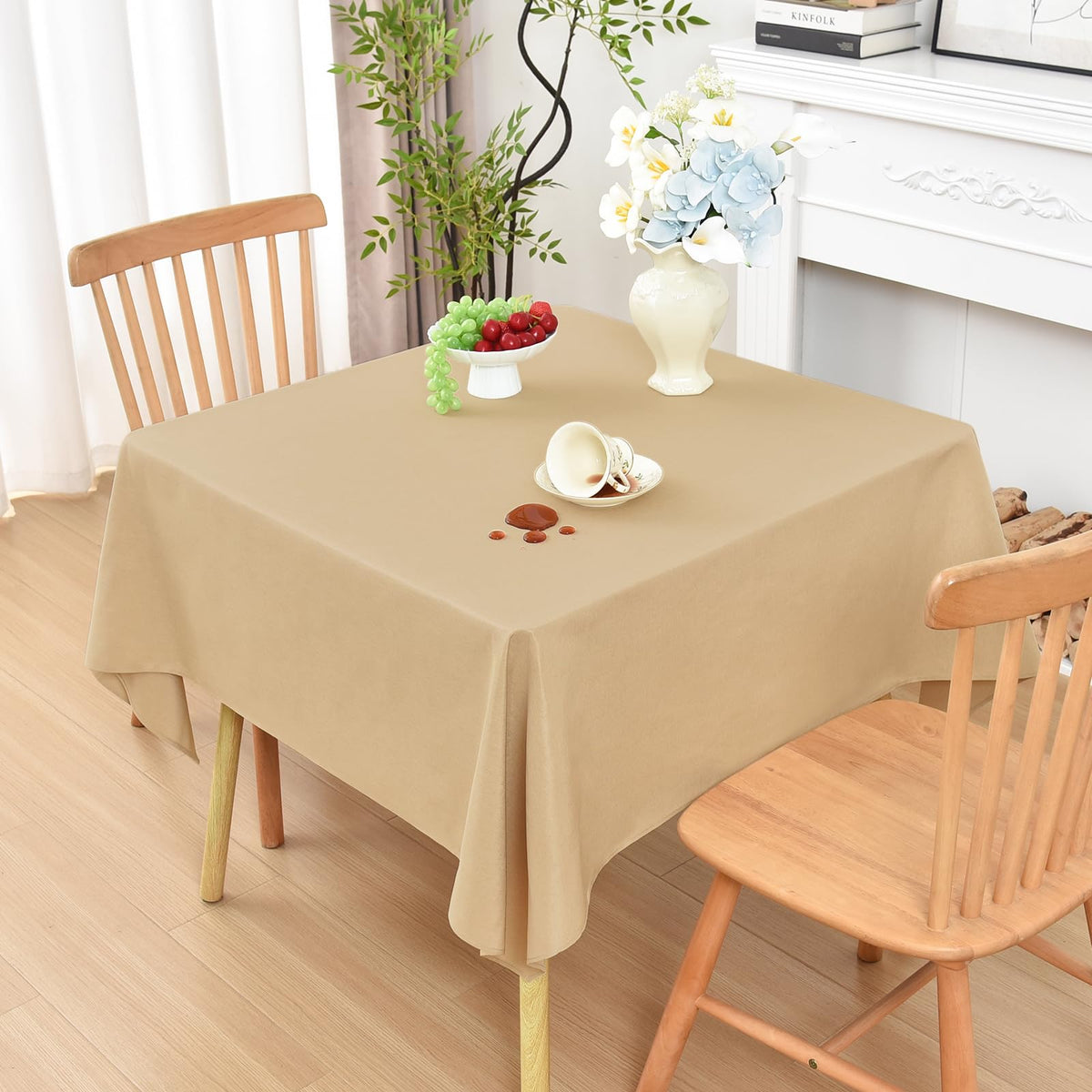 Wolkemer Oval Tablecloth 60 x 102 Inches Faux Linen Water Resistant