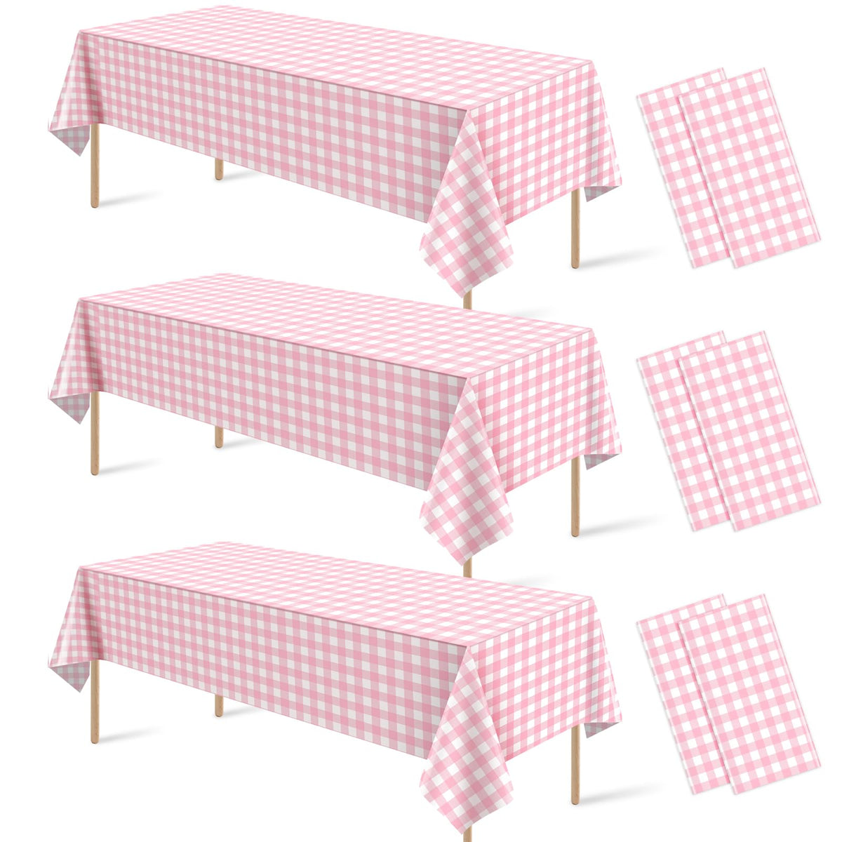 3 Pcs Sage Green Gingham Tablecloths, Checkered Table Covers 54 x 108 Inch