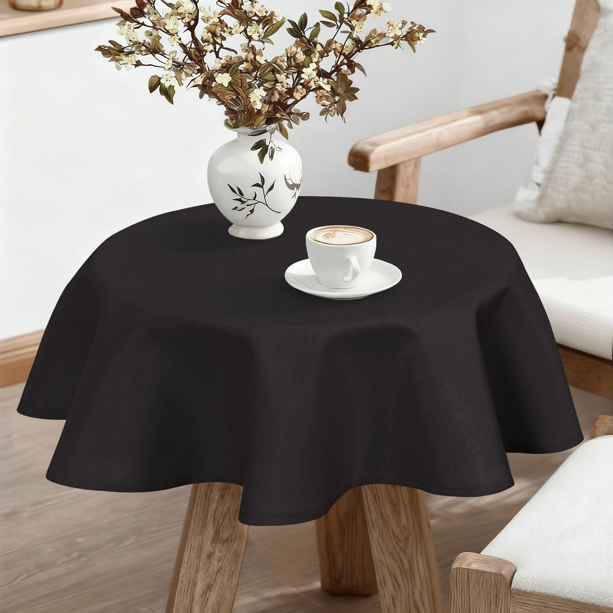 JIUZHEN Round Table Cloth Faux Linen Farmhouse Tablecloth Wrinkle and Stain Resistant Decorative Fabric Table Cover for Kitchen, Dining Room, Parties and Camping, Beige, 120 Inch Round