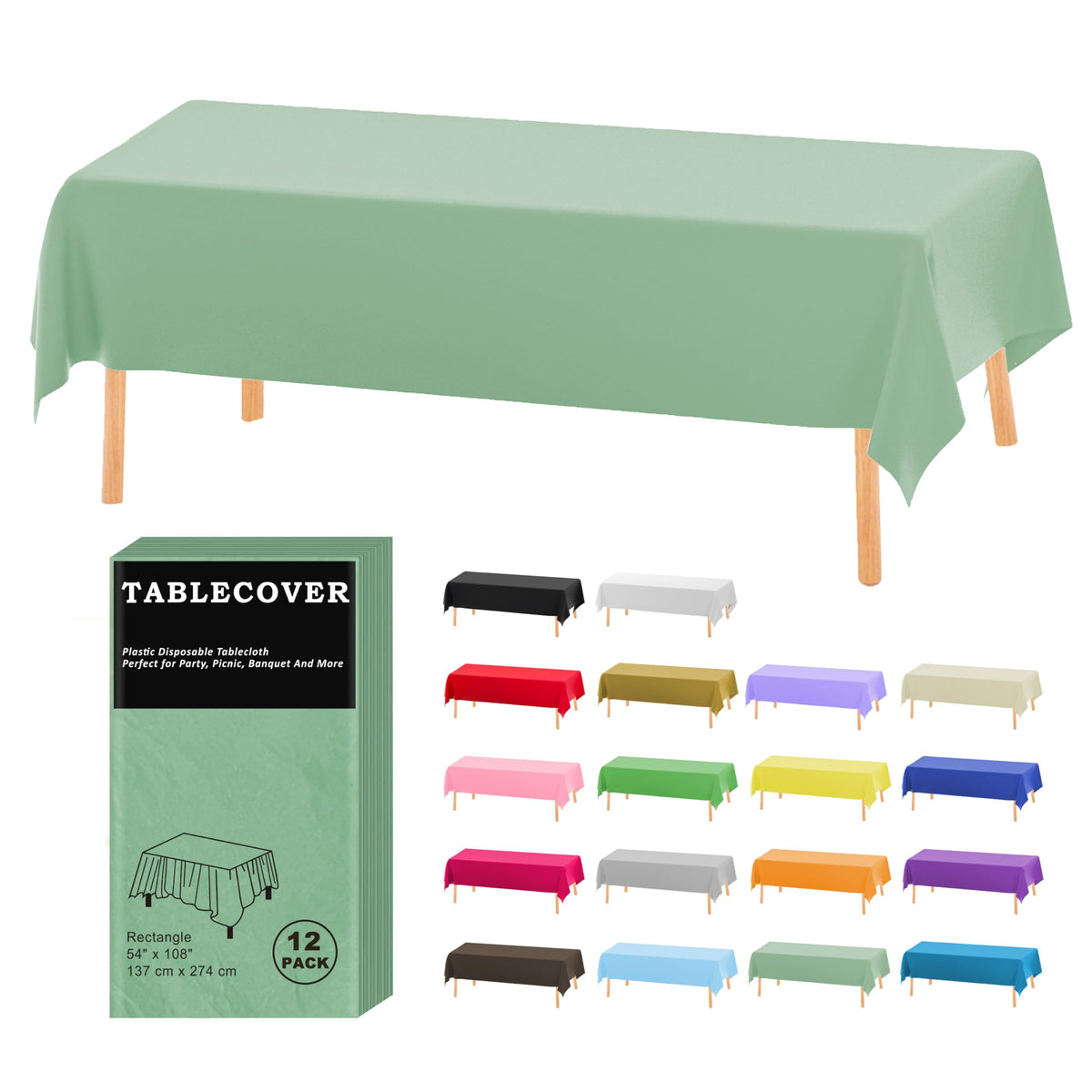 D&Z 12 Pack White Disposable Plastic Tablecloth 54"x108" Table Cover