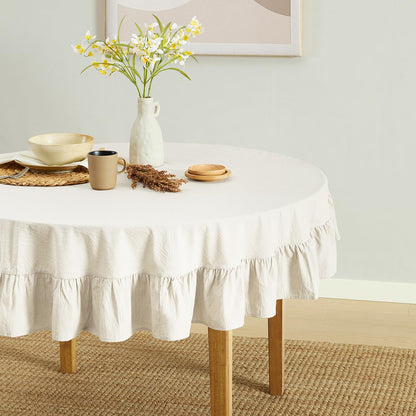 MONDAY MOOSE Gingham Checkered Farmhouse Rustic Picnic Style Decoration Rectangle Natural Stonewashed Cotton Tablecloth for Kitchen, Dining Room, Restaurant (60x102 inch, Beige)