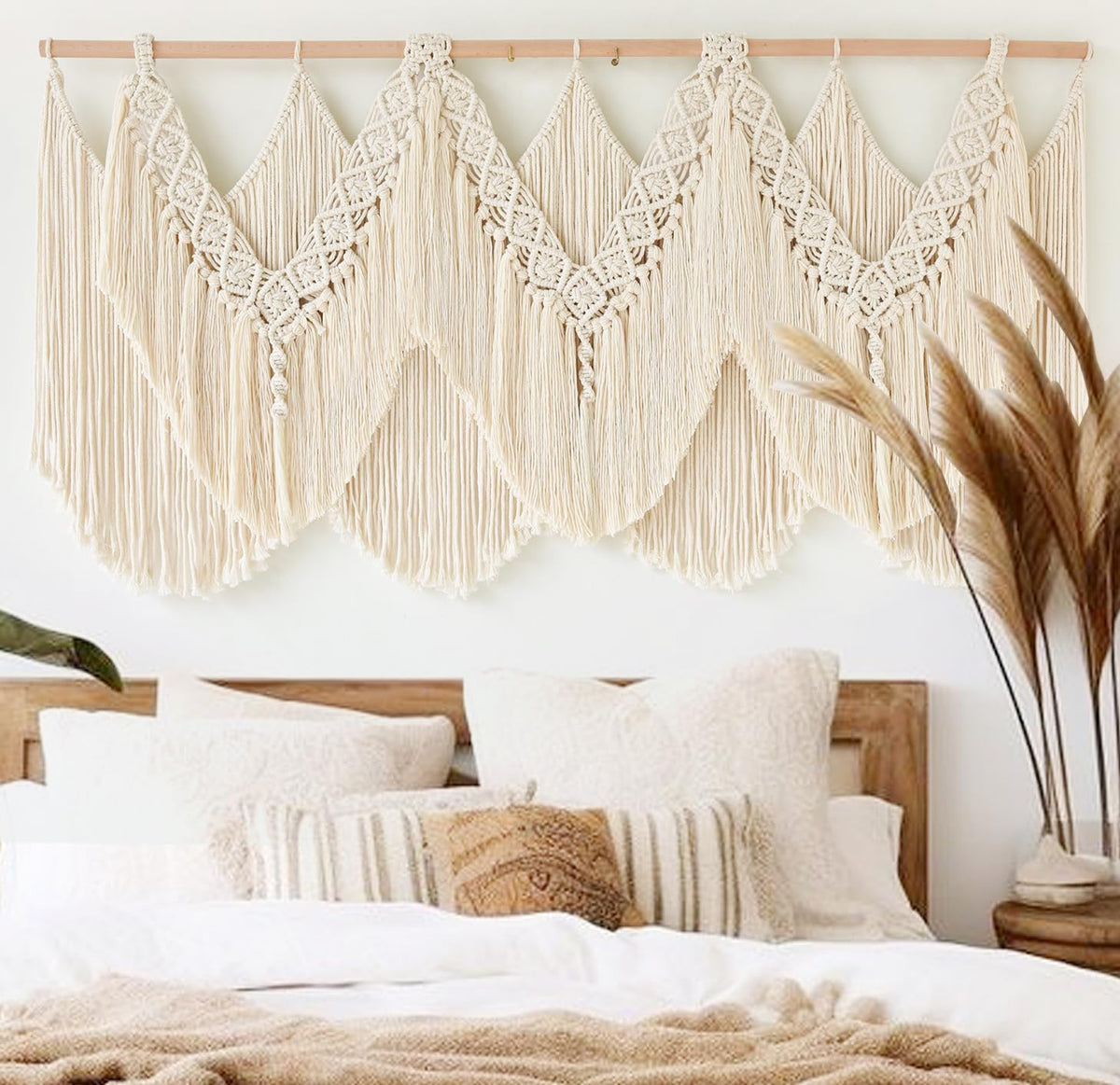 Macrame Wall Hanging Brown Tassel Knotting Fiber Art Boho Decor 47" W*25" L