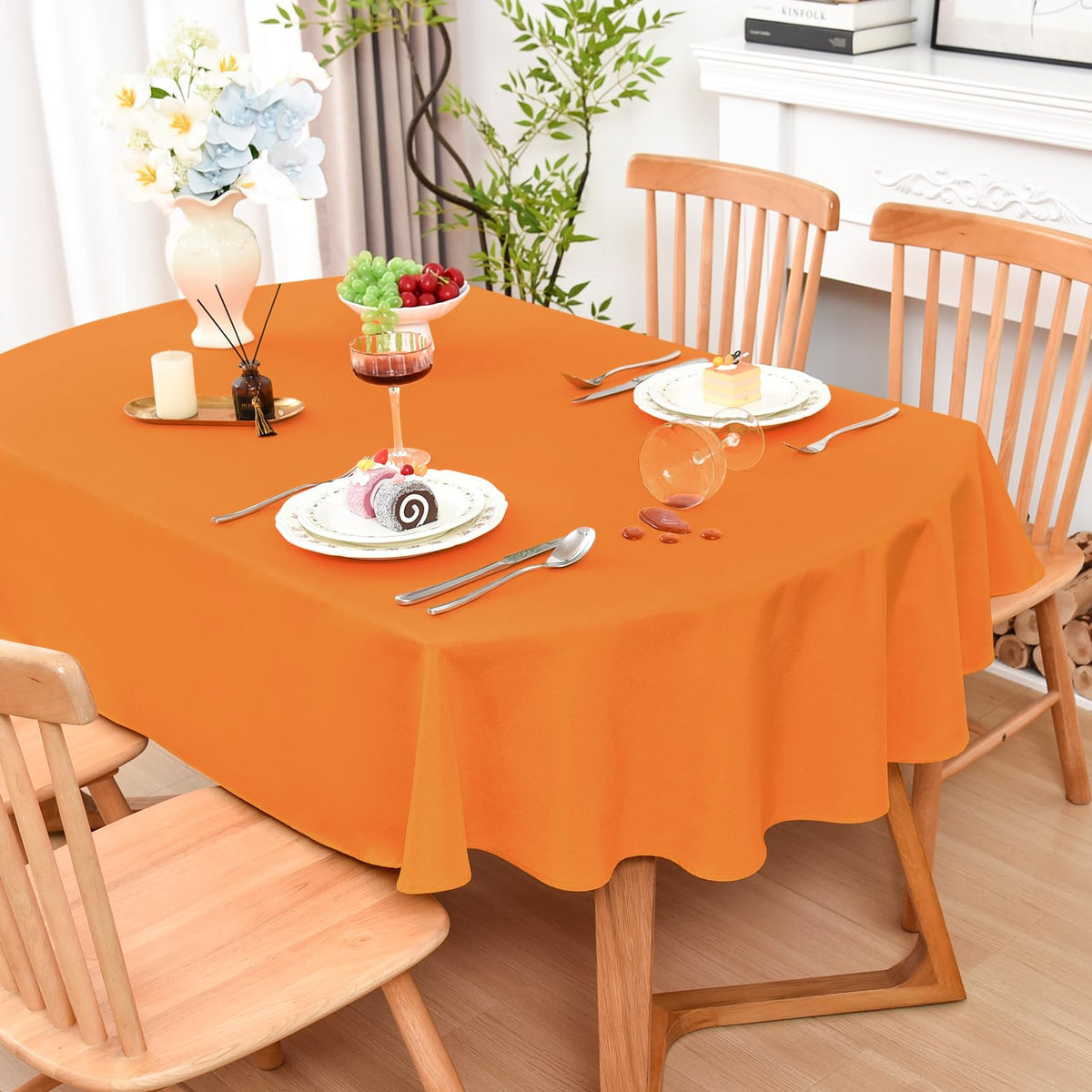 Wolkemer Oval Tablecloth 60 x 102 Inches Faux Linen Water Resistant