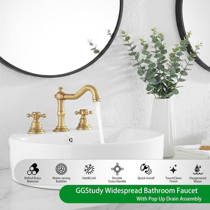 8" 2 Handles 3 Holes Bathroom Sink Faucet Antique Brass