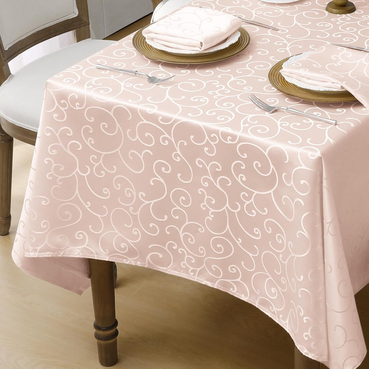 Romanstile Jacquard Rectangle Tablecloth, 60 x 104 Inch, Pink