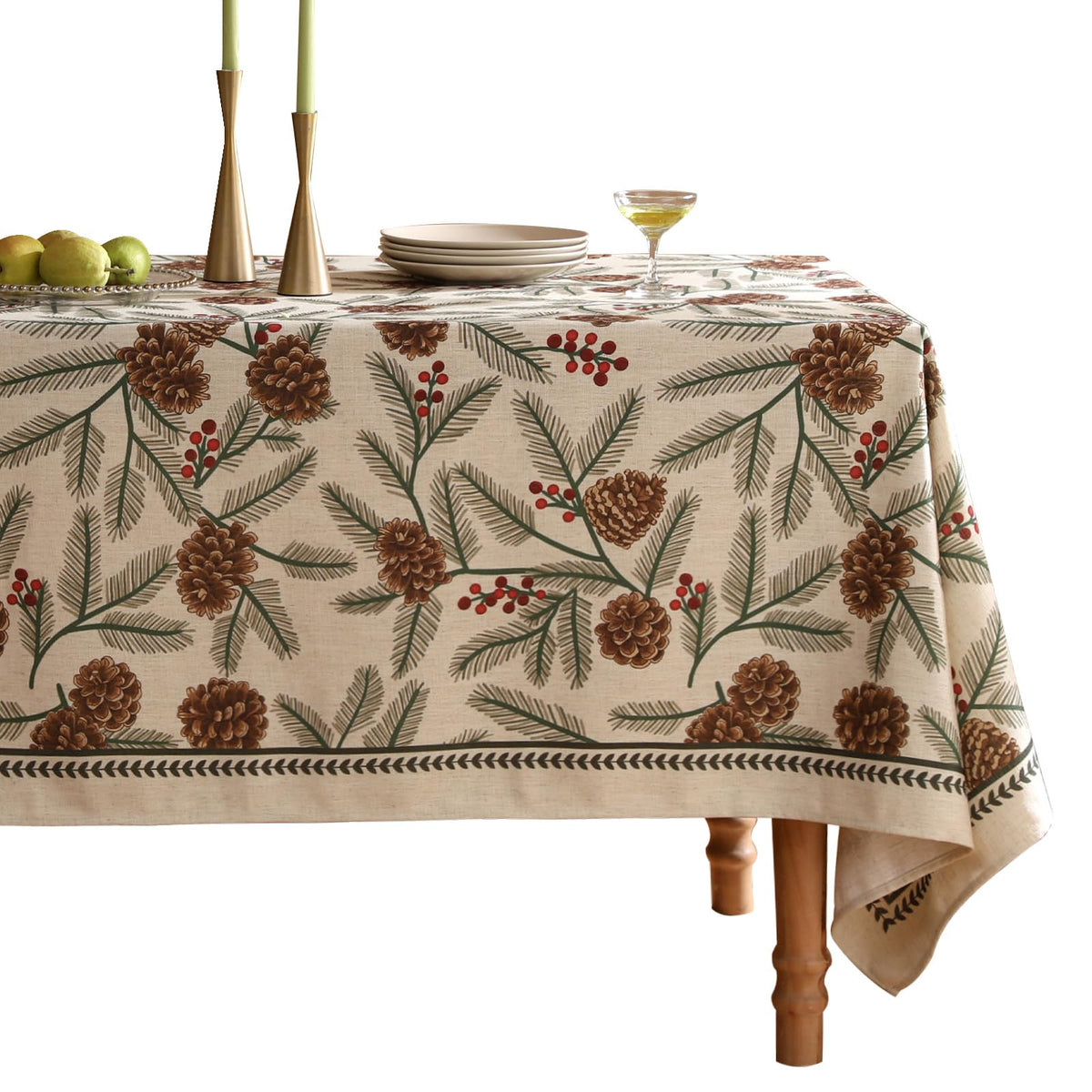 ISAENNE Designer French Linen Rectangular Tablecloth,118"x67"-Cornucopia