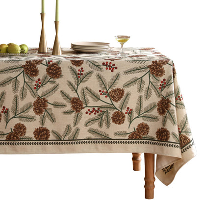 ISAENNE Designer French Linen Rectangular Tablecloth,118"x67"-Cornucopia