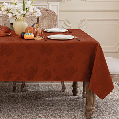 Softalker Fall Jacquard Rectangle Tablecloth, 60 x 84 Inch Burnt Orange
