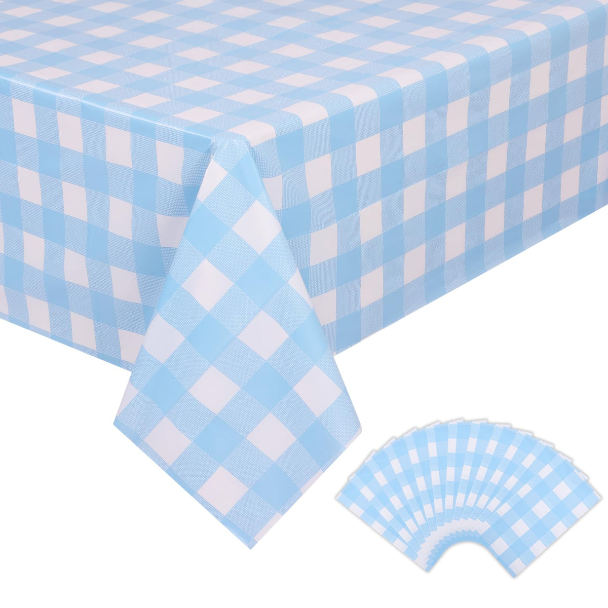 Kesfey 3 Packs Sage Green Gingham Tablecloth Sage Green and White Checkered Table Cloths 54 x 108 Inches Disposable Plastic Gingham Tablecovers Waterproof Picnic Camping Table Covers for Baby Shower