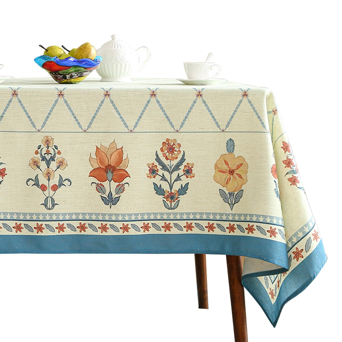 ISAENNE Designer French Linen Rectangular Tablecloth,118"x67"-Cornucopia