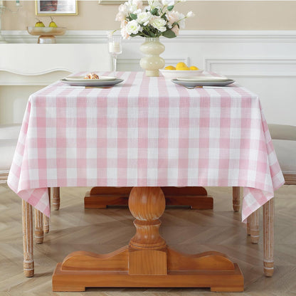 Laolitou Spring Pink Gingham Table Cloth Rectangle Tables Buffalo Plaid Checkered Tablecloth Cotton Linen Farmhouse Tablecloths Washable Wrinkle Free for Picnic Kitchen, 60"x75" 4-6 Seats