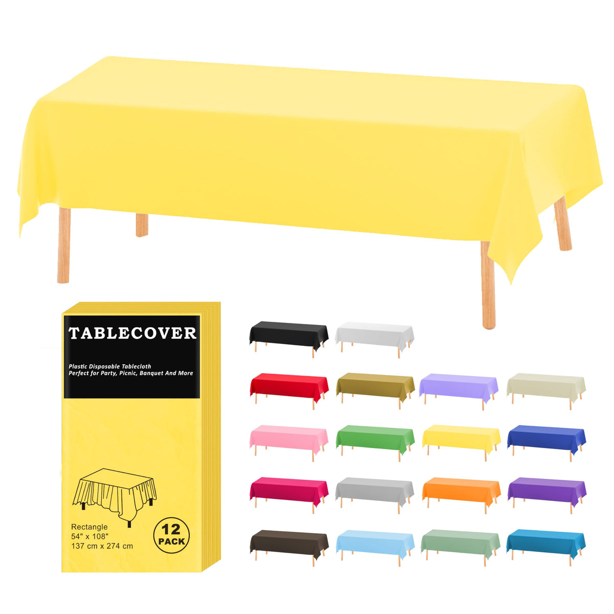 D&Z 12 Pack White Disposable Plastic Tablecloth 54"x108" Table Cover