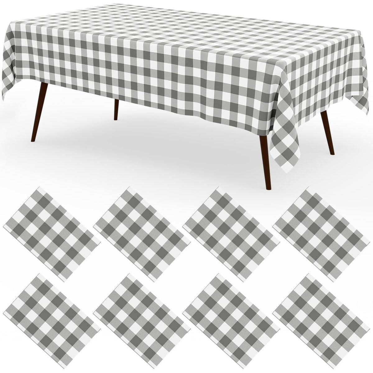 misaya 8 Packs Buffalo Disposable Table Cloth, 54 x 108 Inch Waterproof Plastic Tablecloth, Rectangle Khaki and White Checkered Table Covers for Picnic, Birthday, Party
